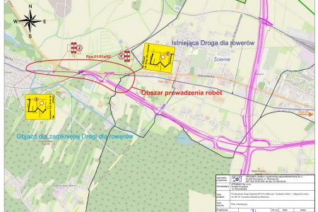 UWAGA! Zmiana organizacji ruchu na ścieżce rowerowej przy DK44! Rusza budowa bypassa i ronda. 